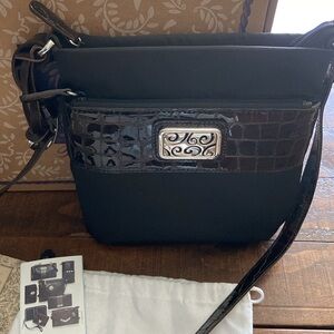 Brighton Nancy Black Nylon Croc Embossed Patent Trim Leather Crossbody Handbag